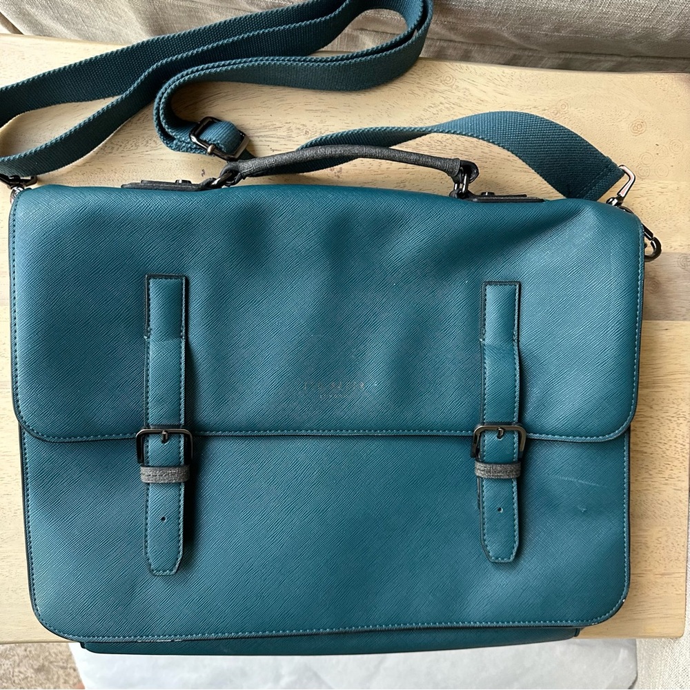 TED BAKER Spies Cross-grain Leather Satchel In Teal - Picture 4 of 16